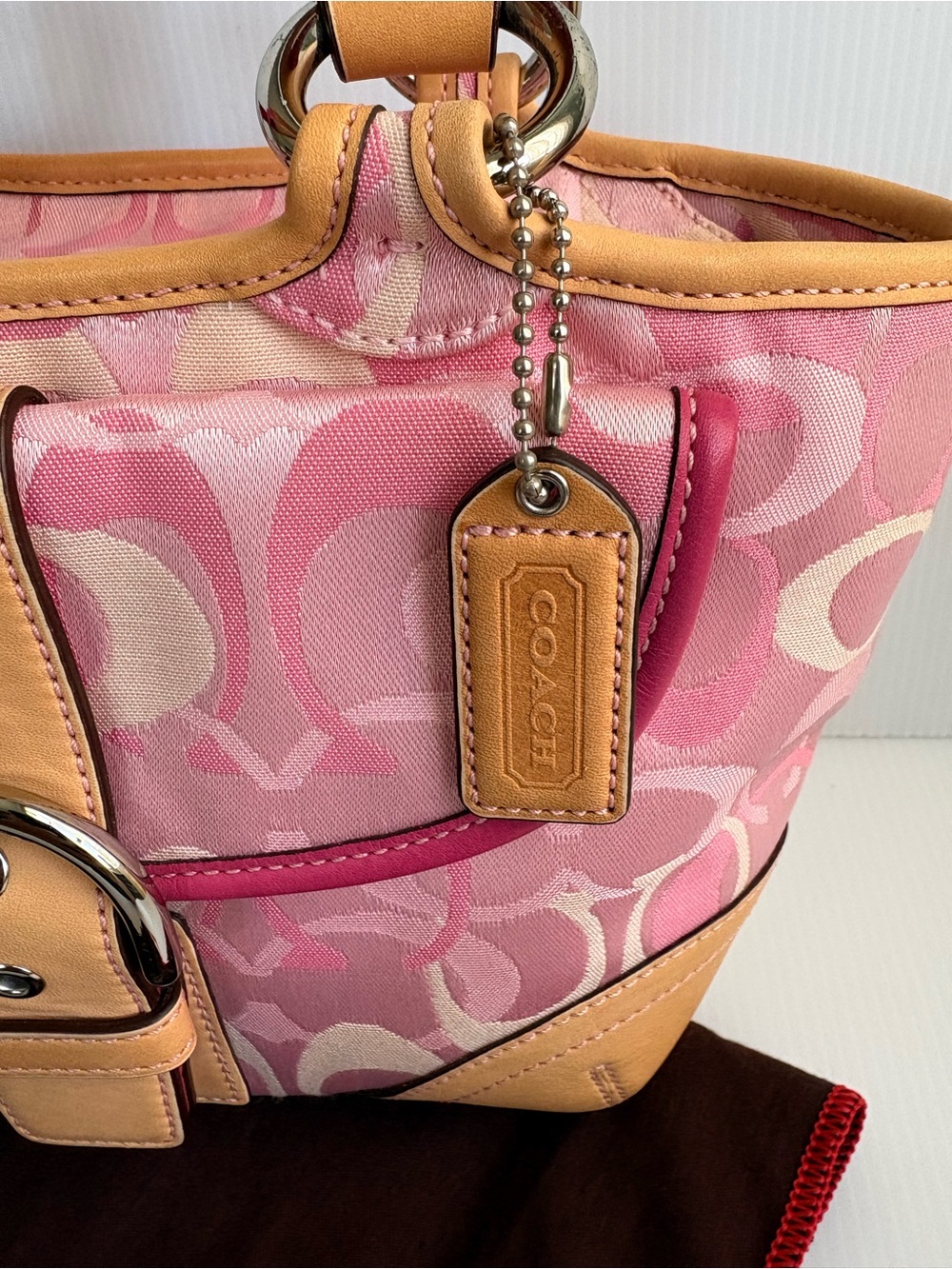 Vintage Coach Soho Y2K Pink Optic Signature Jacquard /Tan Leather EUC - Picture 5 of 16
